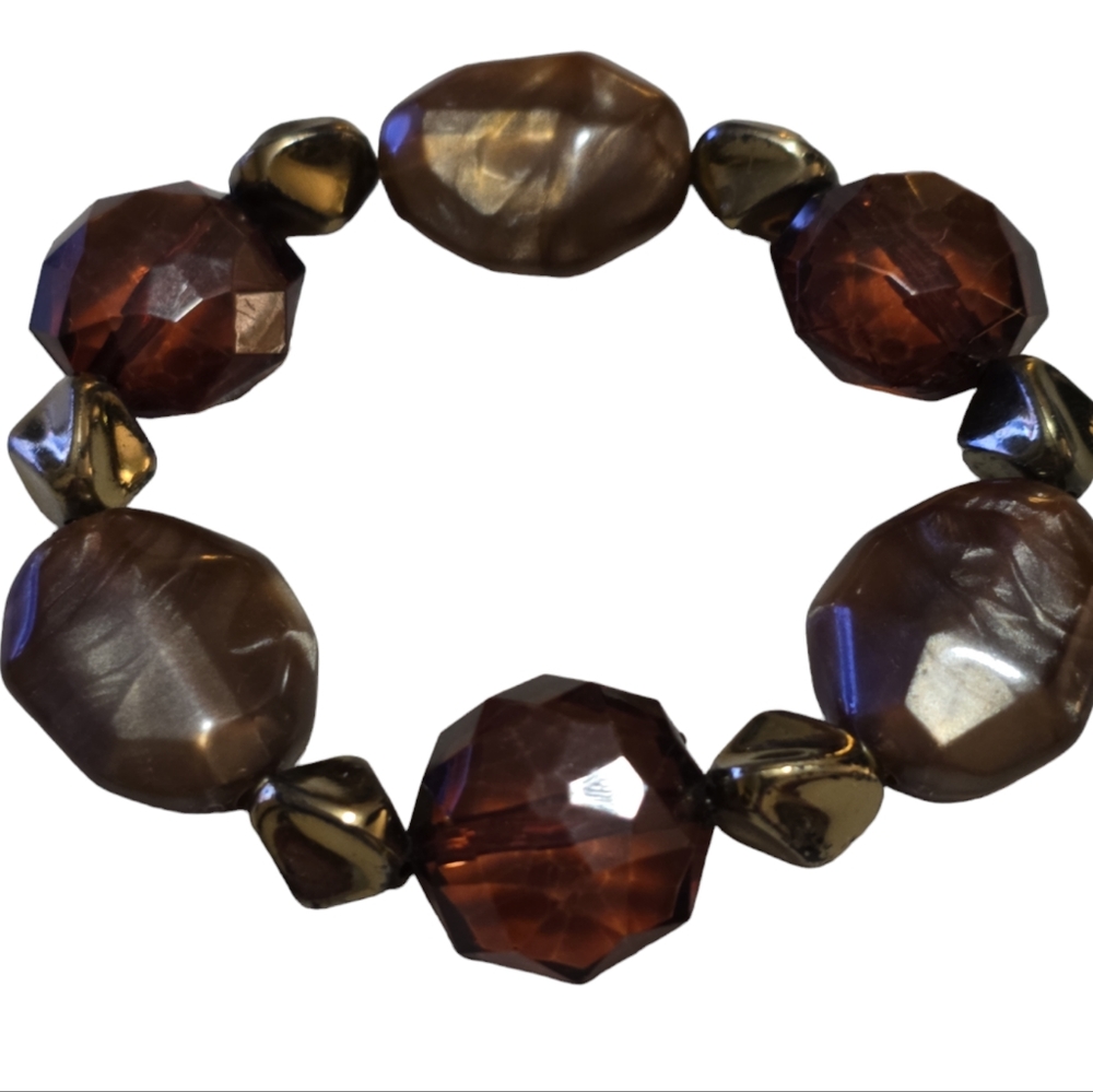 6" Vintage Acrylic Faceted Bead Stretchy Bracelet Lot 5